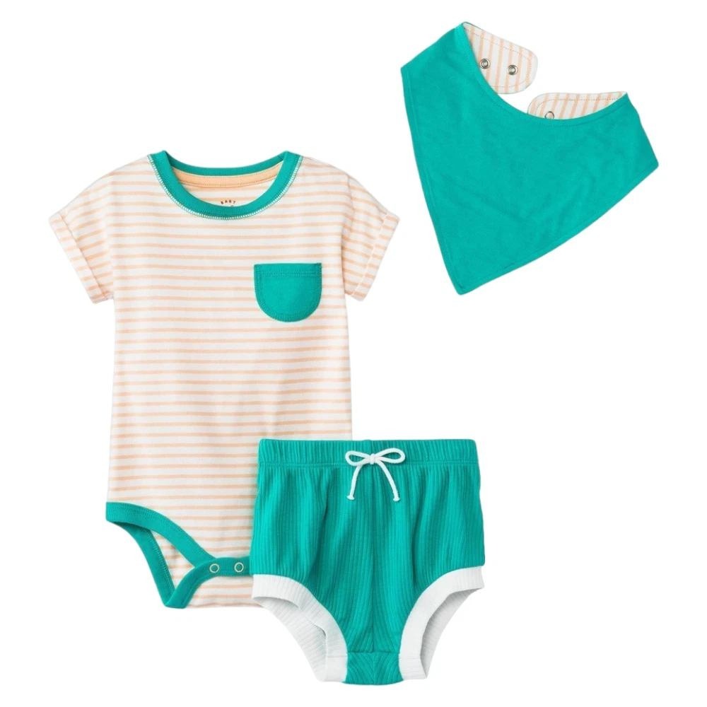 Cat & Jack Baby 18M 3pc Bodysuit Shorts and Bib Set‎ NEW